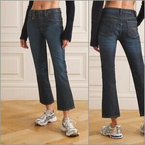 R13 Kick Fit Cropped High-Rise Flared Jeans indigo blue sz 26